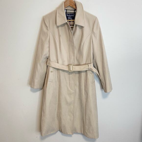 Burberrys Women's Trench Coat Vintage Novacek Lined Cream Tan Large Belted - Picture 1 of 14